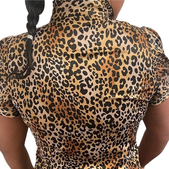 Worthington blouse woman’s cheetah print high neckline ruffle button top Sz XL - Picture 5 of 8